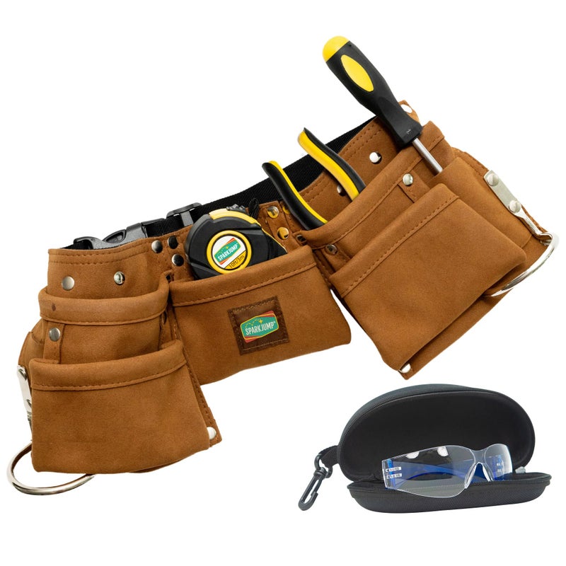SparkJump Kids Brown Tool Belt Adjustable Leather Tool Belt for Toddlers and Kids DressUp Construction Costume for DIY Woodworking and STEM Learning - Image 3