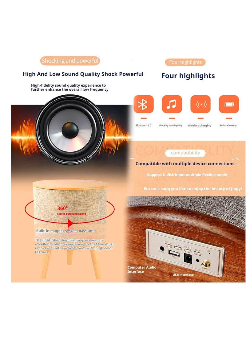 Nourest - 3 in 1 Wireless Charging Side Table with Bluetooth Speaker - Image 1