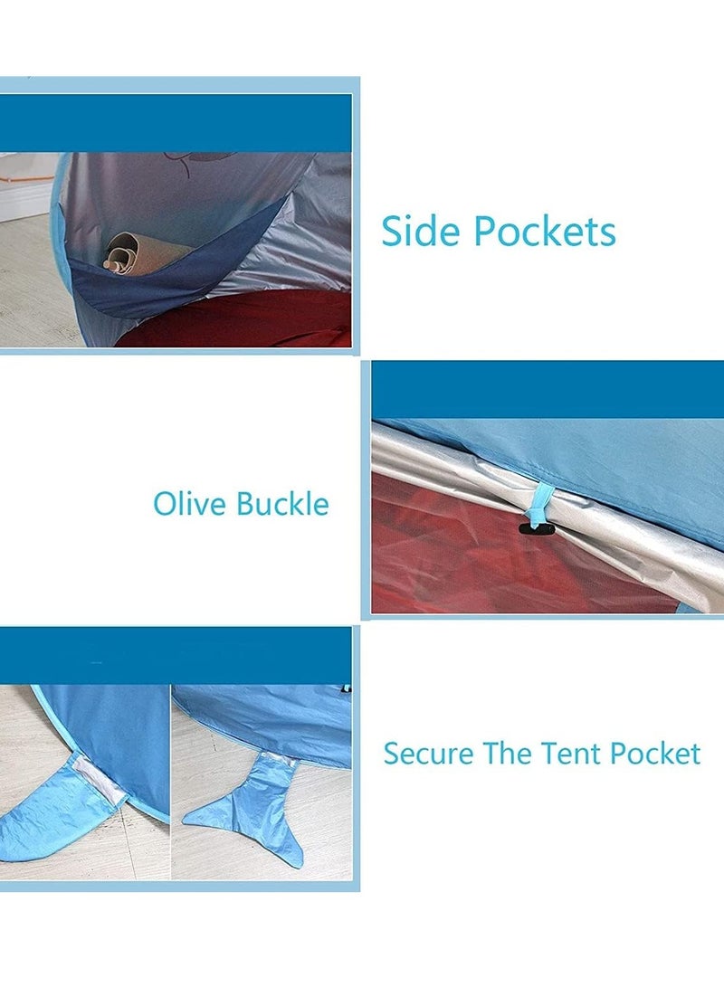 general Portable beach tent with shark pool, pop-up baby tent with sun protection for camping, fishing and outdoor picnics with family, blue - Image 4