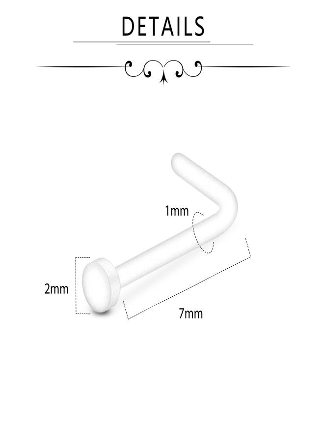 D.Bella 18g Clear Nose Ring Retainer Bioflex L Shape Nose Rings Studs Piercing Jewelry Flat Top - Image 2