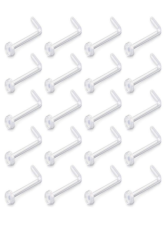 D.Bella 18g Clear Nose Ring Retainer Bioflex L Shape Nose Rings Studs Piercing Jewelry Flat Top - Image 1
