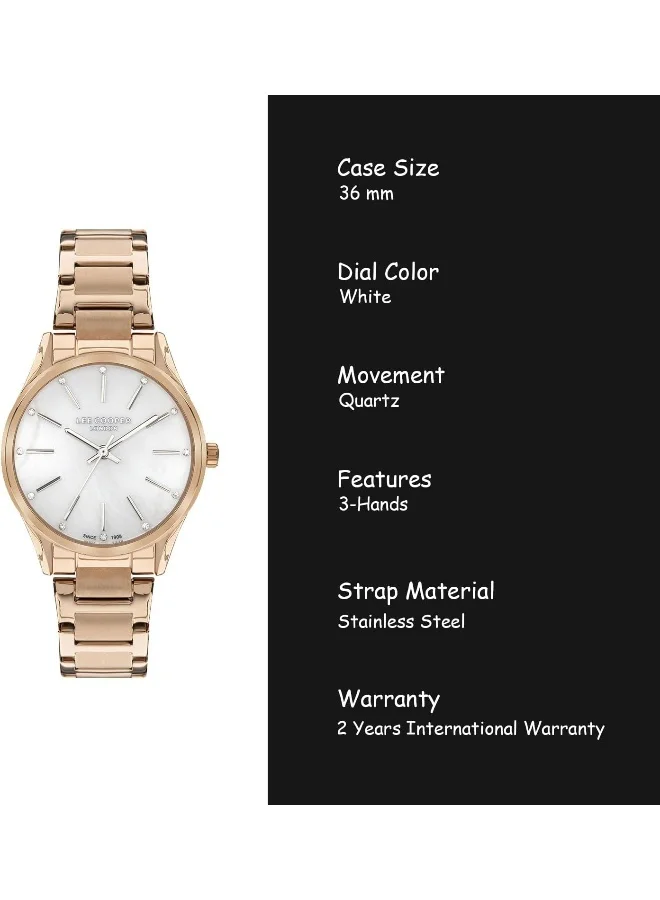 Lee Cooper Women's Quartz Movement Watch, Analog Display and Metal Strap - LC07518.420, Rose Gold