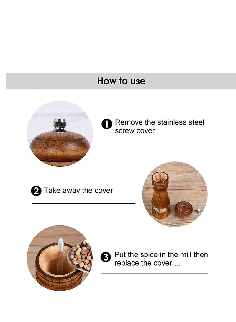 KASTWAVE Pepper Grinder, Wood Salt and Pepper Grinder Mills Sets, Classic Manual Salt Grinder Refillable Pepper Mill Sets with Acrylic Visible Window Adjustable Ceramic Grinding Rotor 6.5inch 2 Pack - Image 3