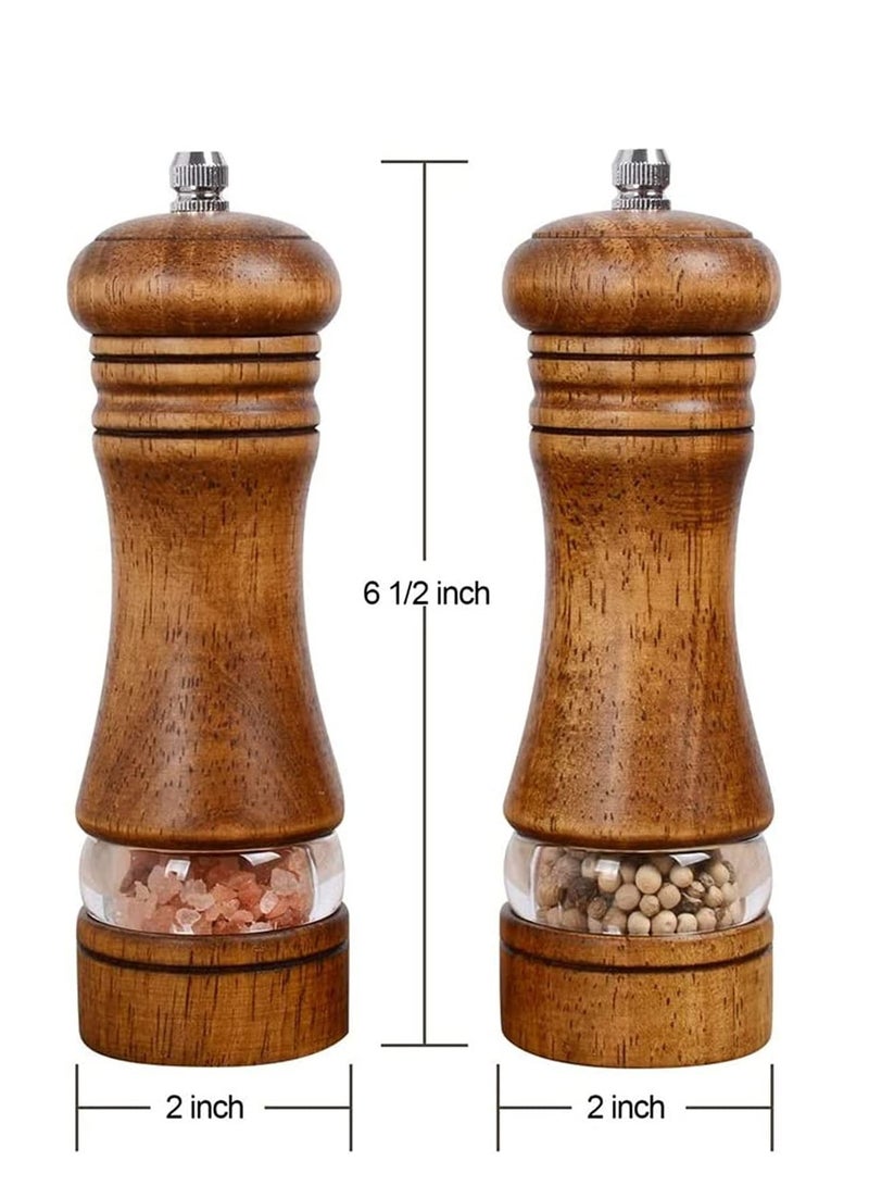 KASTWAVE Pepper Grinder, Wood Salt and Pepper Grinder Mills Sets, Classic Manual Salt Grinder Refillable Pepper Mill Sets with Acrylic Visible Window Adjustable Ceramic Grinding Rotor 6.5inch 2 Pack - Image 2