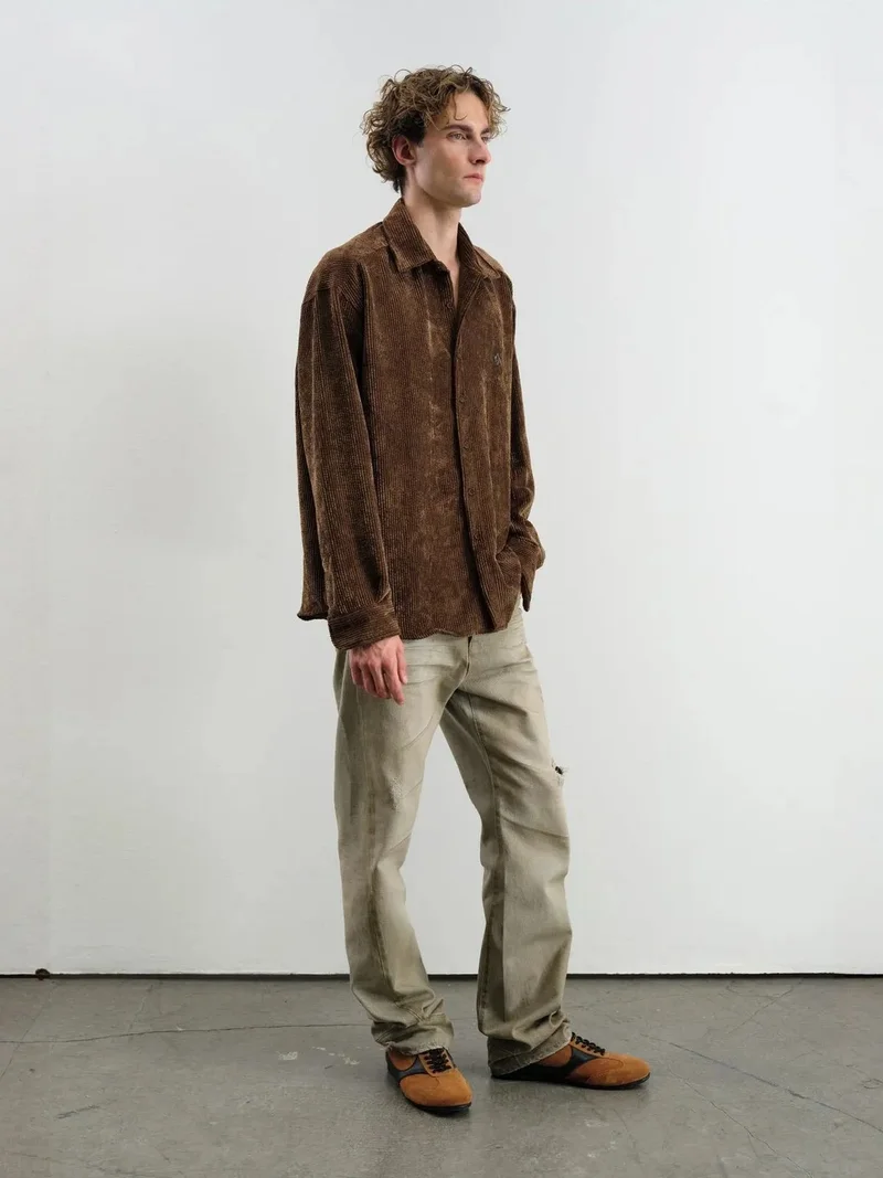 Giesto Coffee Brown GIESTO Oversized Velvet Shirt for Men | Best Price UAE