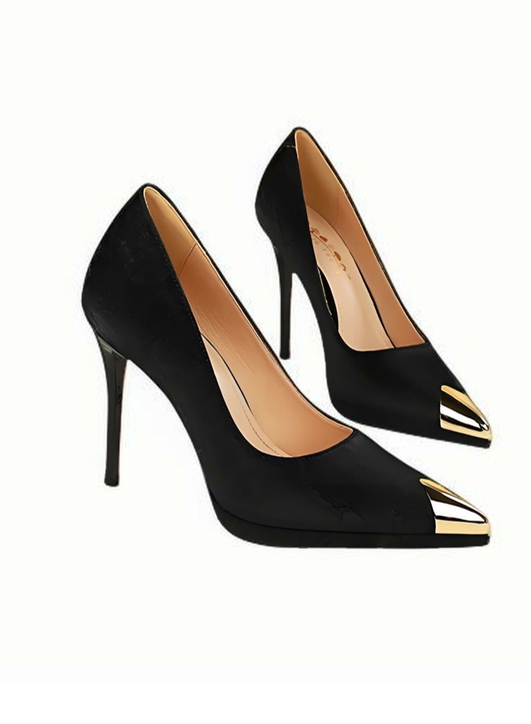 BIGTREE Women's Elegant Stiletto Pumps Closed Metal Pointed Toe High Heels Black 11.5CM - Image 2