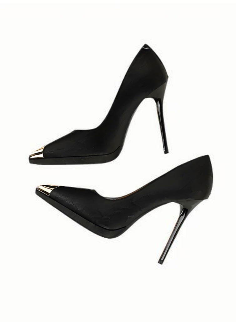BIGTREE Women's Elegant Stiletto Pumps Closed Metal Pointed Toe High Heels Black 11.5CM - Image 3