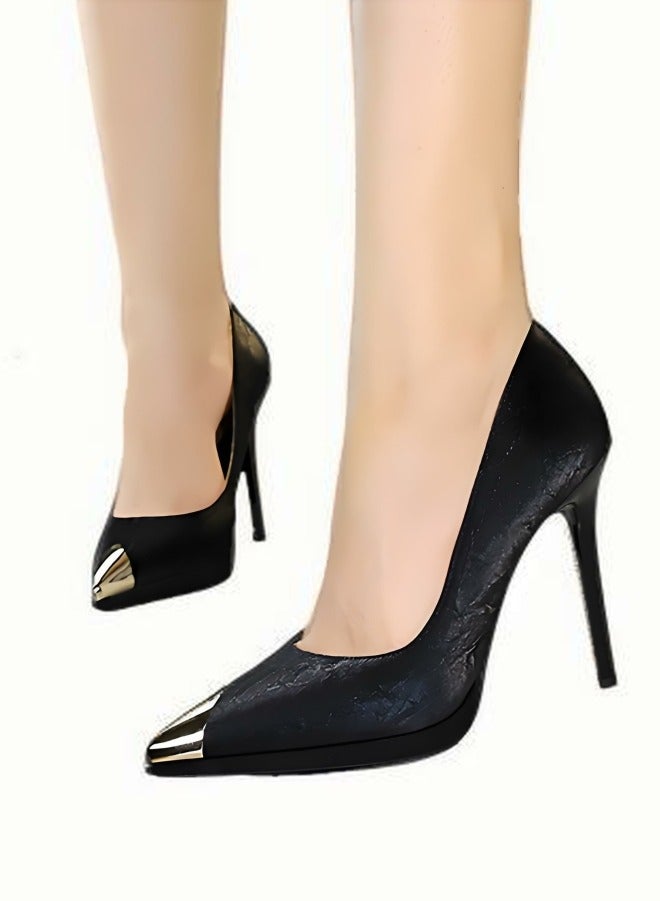 BIGTREE Women's Elegant Stiletto Pumps Closed Metal Pointed Toe High Heels Black 11.5CM - Image 4