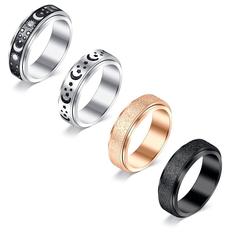 MODRSA Fidget Rings for Women - Spinner Rings & Stress Rings, Black & Silver, Size 8 - Image 1
