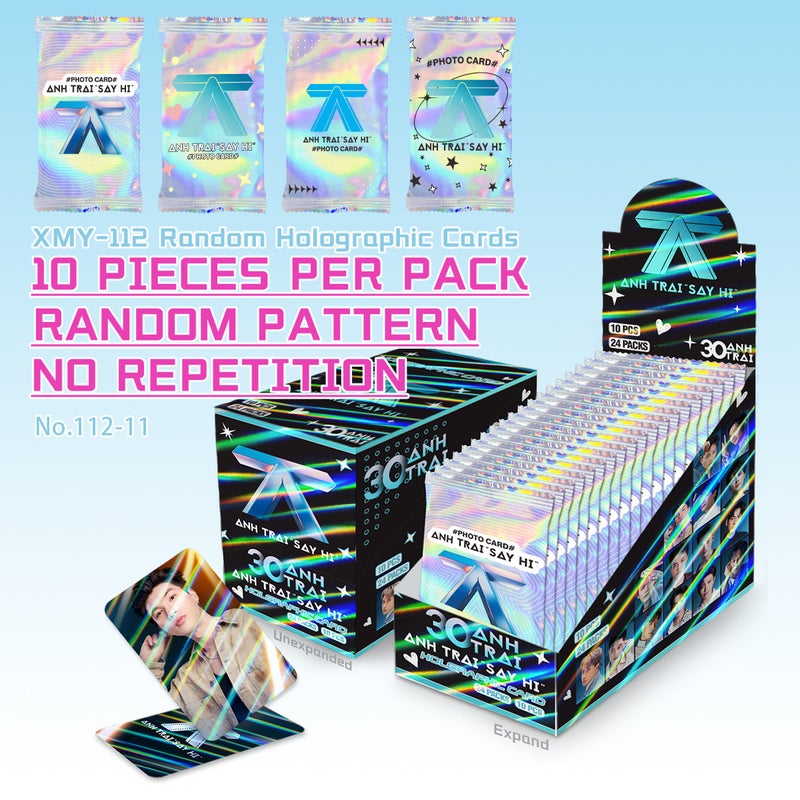 Anh trai say hi Random Holographic Photocards Set – 240 Double-Sided Cards Total (10 Cards/Pack, 24 Packs/Box) – Collectible Laser Trading Cards with Holographic Effect  for Fans & Collectors