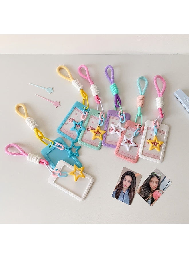 NIBEMINENT 1 - Piece Dopamine-Colored Stars Kpop Photo Card Holder Pendant Key Chain ID Badge Holder ID Card Holder Photo Card Protector for School ID Office ID Access Card for Women Girls - Image 3