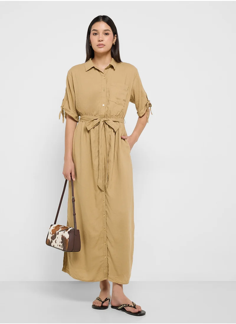 امريكان ايجل AE Short-Sleeve Midi Shirt Dress