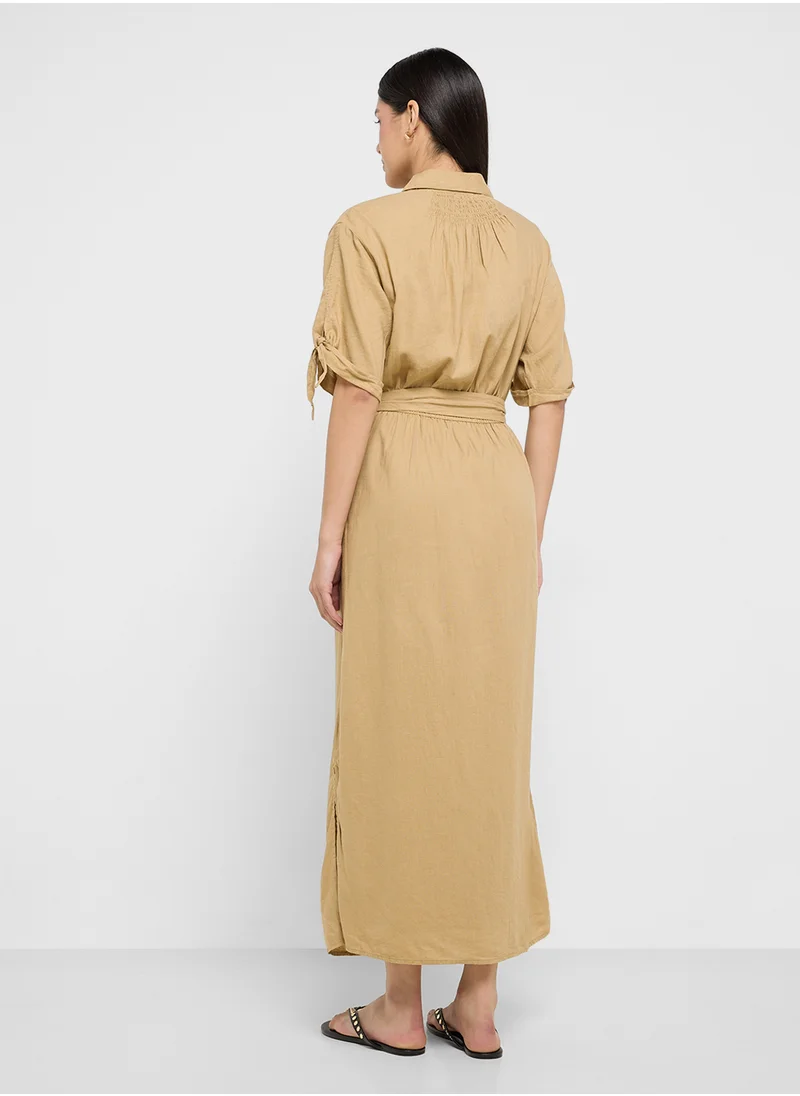 امريكان ايجل AE Short-Sleeve Midi Shirt Dress