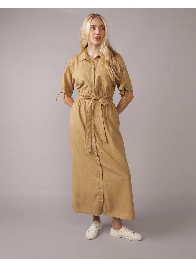 American Eagle AE Short-Sleeve Midi Shirt Dress - Image 1