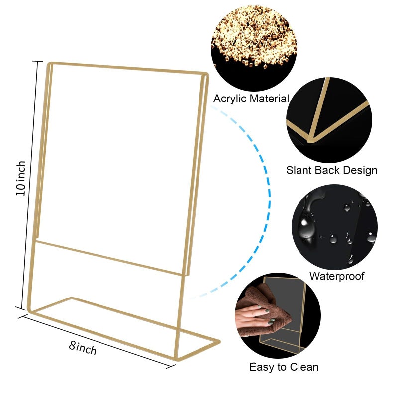 Ludery 8x10 Gold Picture Frames, Clear Frameless Picture Frames, 6 Pack Acrylic Self Standing Photo Frames for Wedding Table Numbers, Restaurant Signs, Photos and Art Display - Image 2