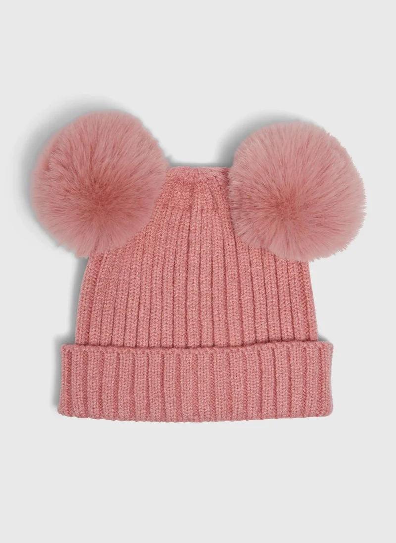 Matalan Baby Pink Double Pom Beanie