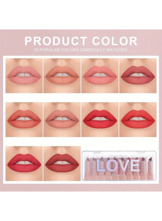 Dragon Ranee مجموعة أحمر شفاه 10 قطع، أحمر شفاه صغير لا يتلاشى وسهل التطبيق، مريح للحمل، مجموعة أحمر شفاه مخملي غير لامع بألوان معجون الفاصولياء، ألوان متعددة لا تتلطخ بسهولة على الأكواب، لمسات مرطبة من اللمعان وأحمر الشفاه - Image 5