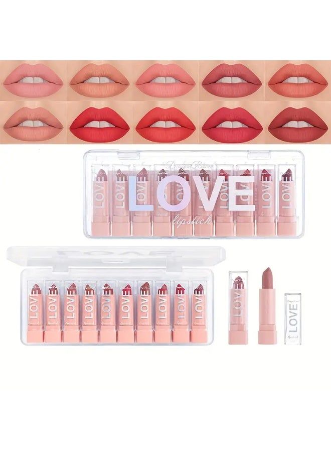 Dragon Ranee مجموعة أحمر شفاه 10 قطع، أحمر شفاه صغير لا يتلاشى وسهل التطبيق، مريح للحمل، مجموعة أحمر شفاه مخملي غير لامع بألوان معجون الفاصولياء، ألوان متعددة لا تتلطخ بسهولة على الأكواب، لمسات مرطبة من اللمعان وأحمر الشفاه - Image 4