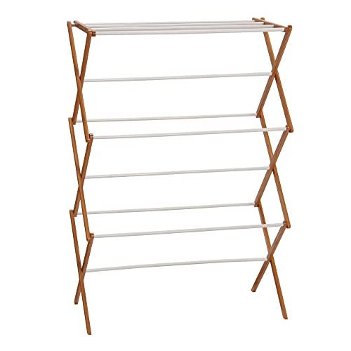 Household Essentials Bamboo Folding Clothes Drying Rack White