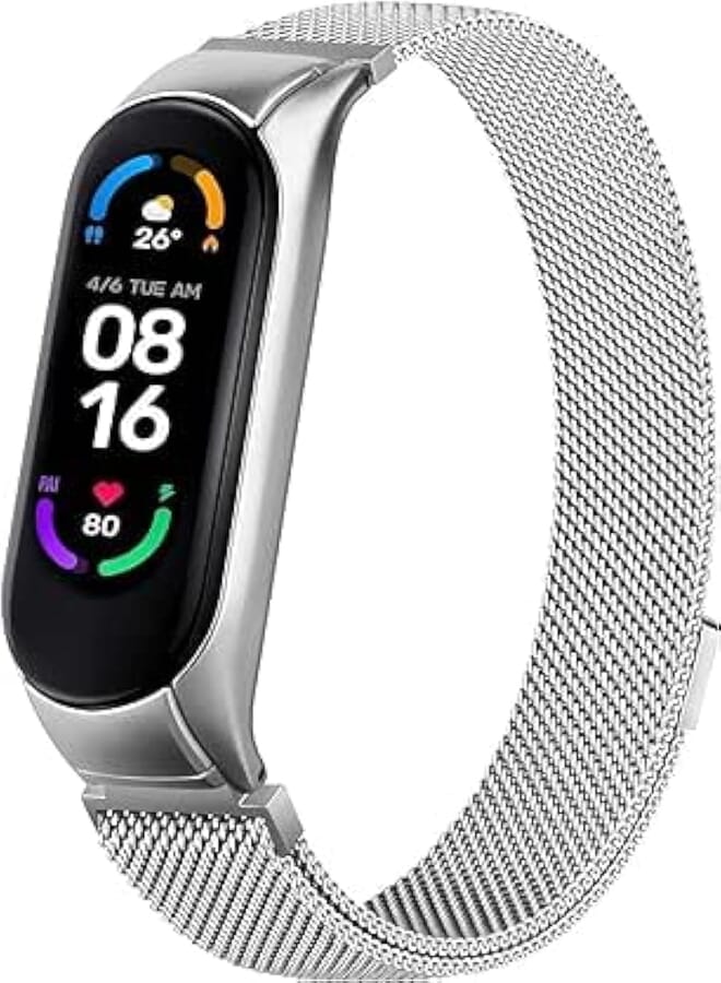 Next Next Store Metal Strap for Xiaomi Mi Band 3 / Xiaomi Mi Band 4 for Women Men, Breathable Wristband Adjustable Stainless Steel Replacement Strap with Buckle