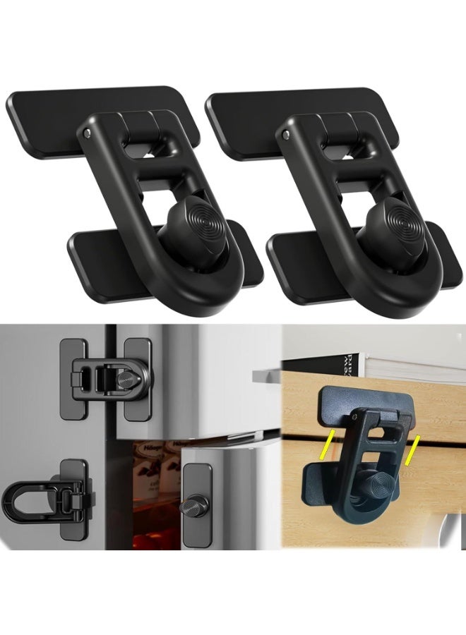 Bukela 2 Pack Child Proof Refrigerator Lock with Sticky Adhesive Pads, kids Safety Locks for Doors, RV Refrigerator, Oven Lock Safety Baby Cabinet Locks, Black - Image 1