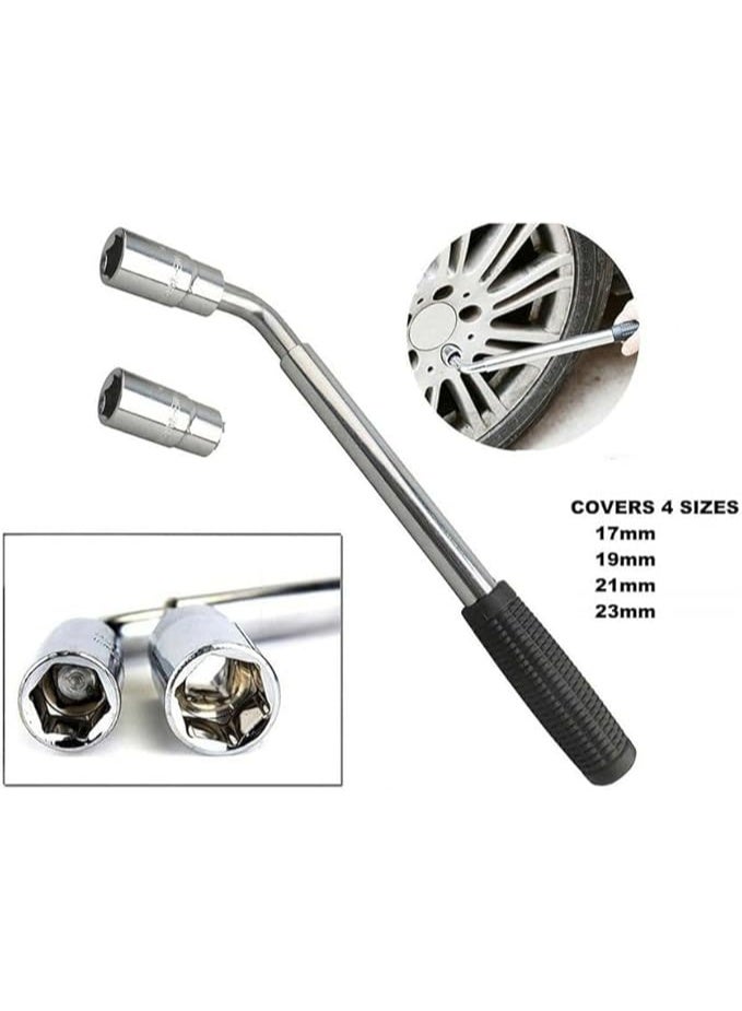 Extendable Car Wheel Nut Wrench - Heavy Duty Tire Screw Tool with 17/19/21/23mm Sockets - Ergonomic Adjustable Handle for Maximum Leverage and Safety. - Image 2