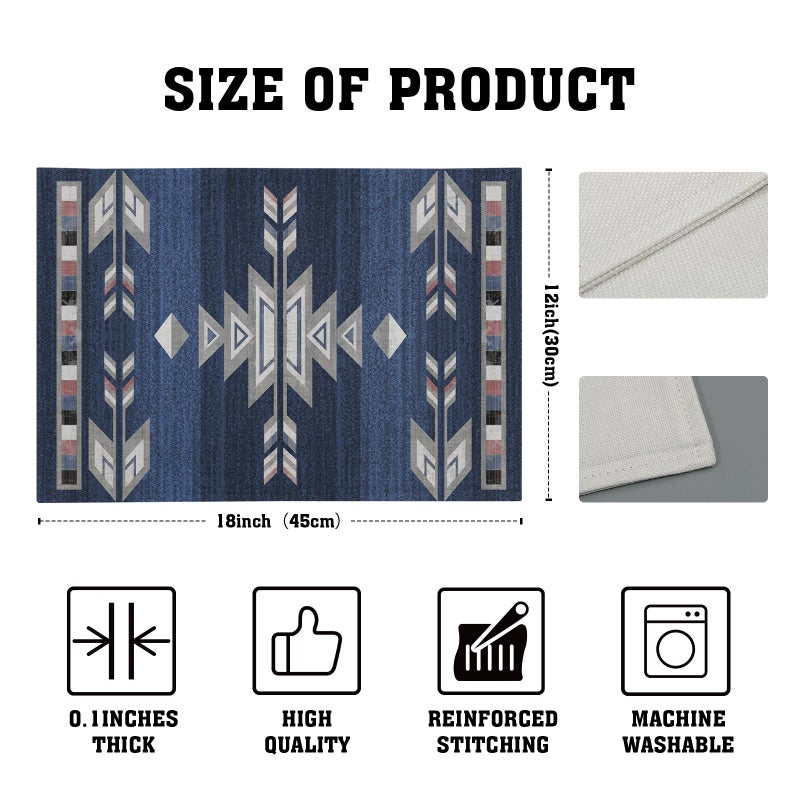 Giwawa Southwestern Placemats Set of 4, Navy Blue Grey Ethnic Tribal Geometric Decorative Place Mat, 12"x18" Native American Heat Resistant Table Mats for Dining Kitchen Party - Image 4