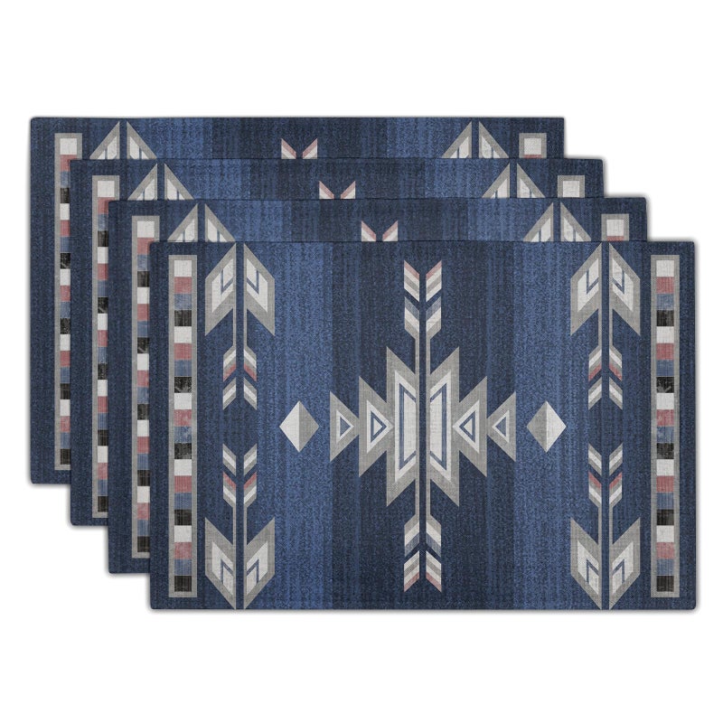 Giwawa Southwestern Placemats Set of 4, Navy Blue Grey Ethnic Tribal Geometric Decorative Place Mat, 12"x18" Native American Heat Resistant Table Mats for Dining Kitchen Party - Image 1