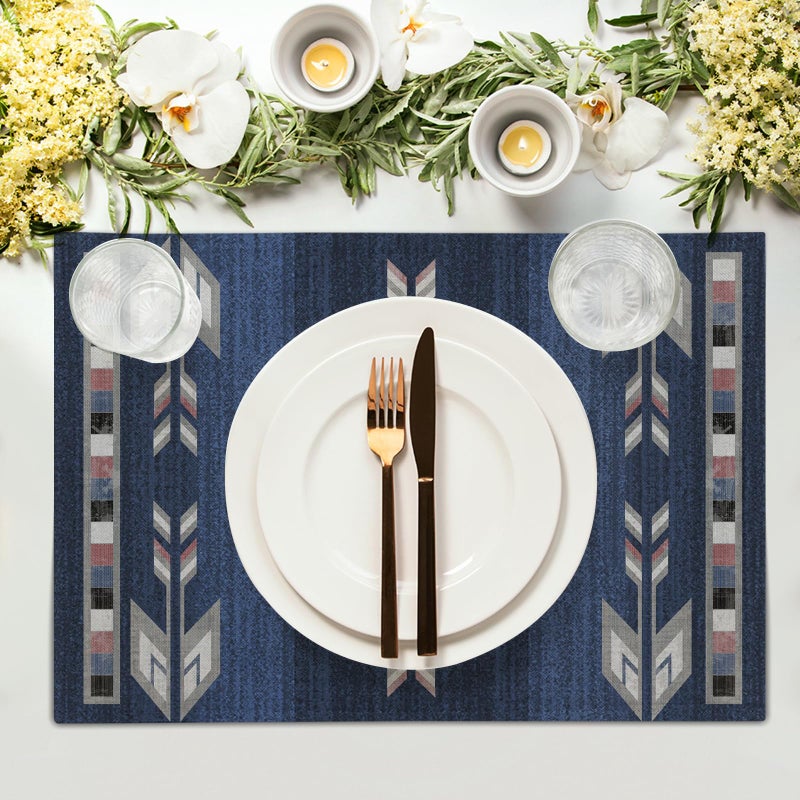 Giwawa Southwestern Placemats Set of 4, Navy Blue Grey Ethnic Tribal Geometric Decorative Place Mat, 12"x18" Native American Heat Resistant Table Mats for Dining Kitchen Party - Image 3