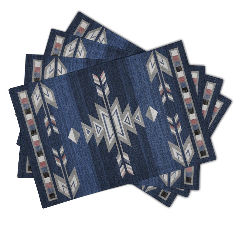 Giwawa Southwestern Placemats Set of 4, Navy Blue Grey Ethnic Tribal Geometric Decorative Place Mat, 12"x18" Native American Heat Resistant Table Mats for Dining Kitchen Party - Image 2
