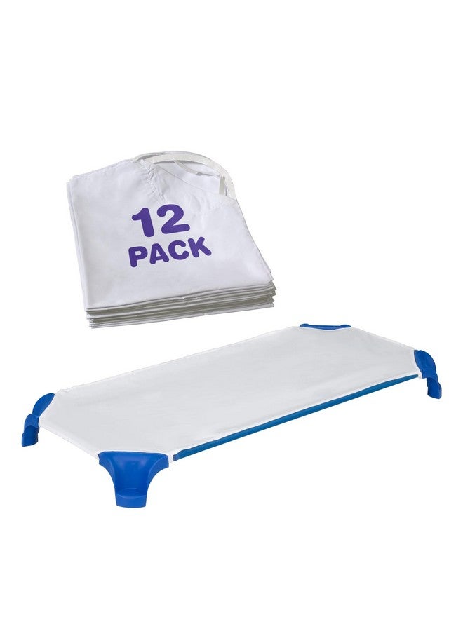 Sprogs Standard Size Daycare Sheets, Soft Fitted Cot Sheets for Preschool and Daycare, Pack of 12, White - Image 1