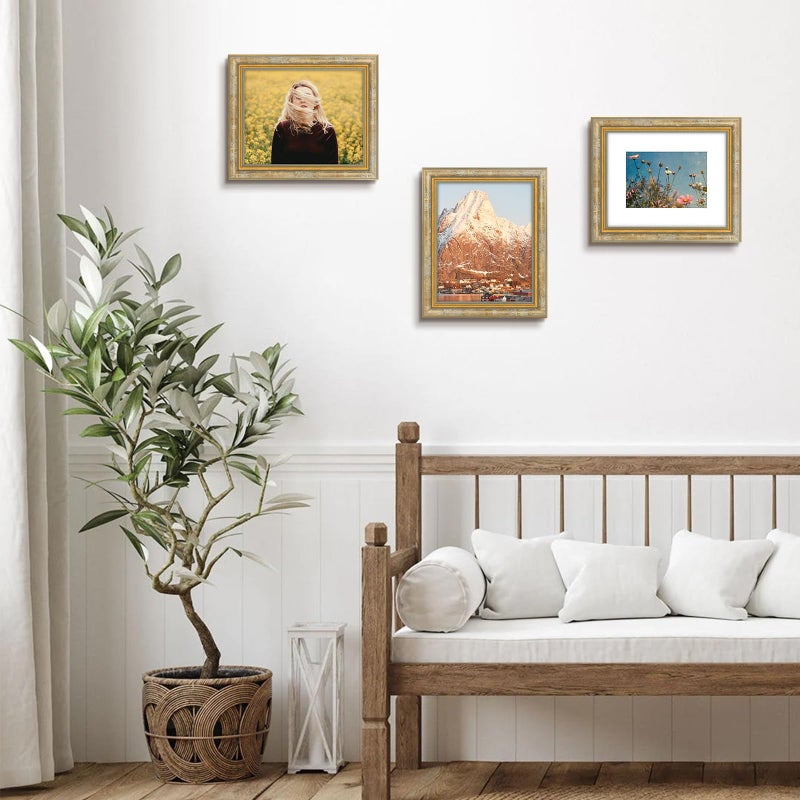 Space Art Deco  8x10 Ornate Picture Frame for 5x7 Photo with White Mat  High Definition Real Glass for Wall Mounting And Table Top(Vintage Gold  1 Pack) - Image 3