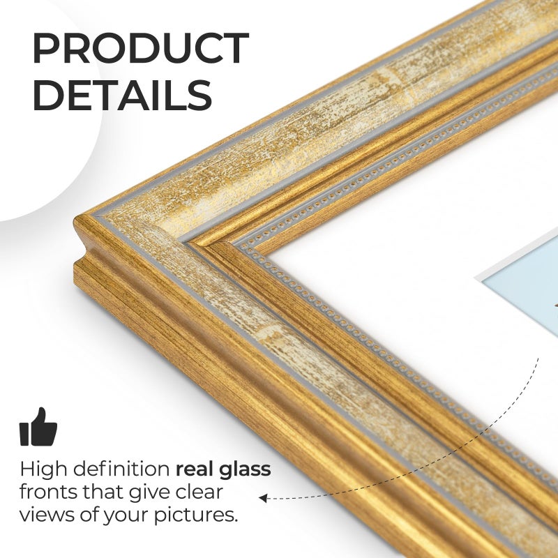 Space Art Deco  8x10 Ornate Picture Frame for 5x7 Photo with White Mat  High Definition Real Glass for Wall Mounting And Table Top(Vintage Gold  1 Pack) - Image 5