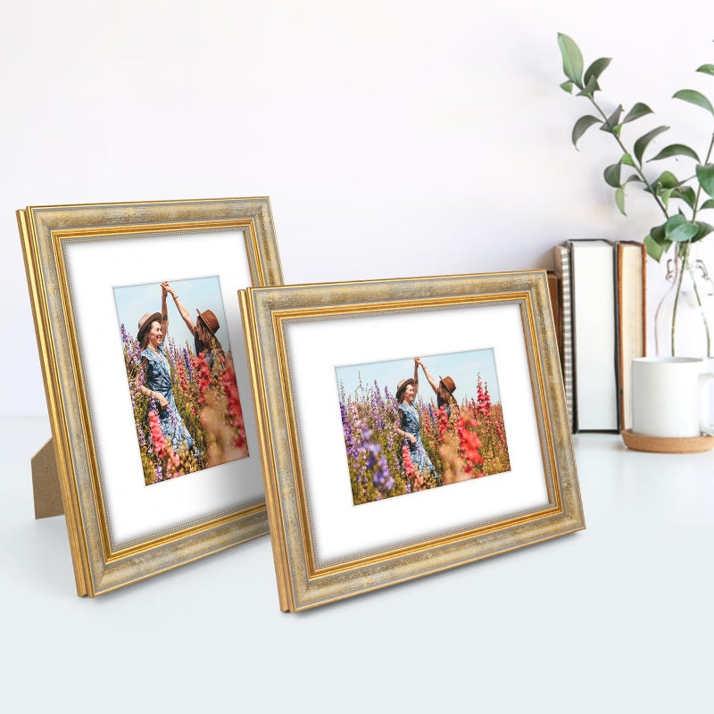 Space Art Deco  8x10 Ornate Picture Frame for 5x7 Photo with White Mat  High Definition Real Glass for Wall Mounting And Table Top(Vintage Gold  1 Pack) - Image 2