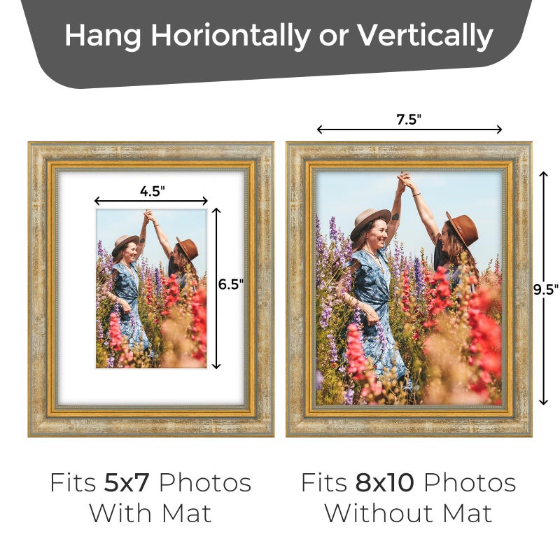 Space Art Deco  8x10 Ornate Picture Frame for 5x7 Photo with White Mat  High Definition Real Glass for Wall Mounting And Table Top(Vintage Gold  1 Pack) - Image 4