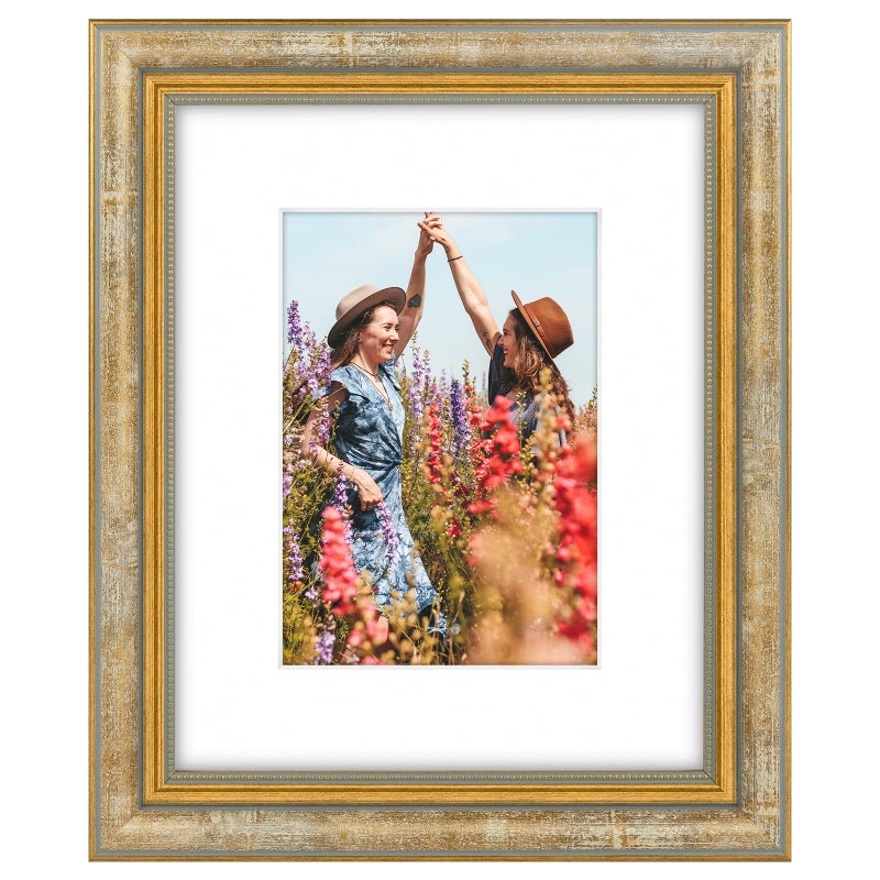 Space Art Deco  8x10 Ornate Picture Frame for 5x7 Photo with White Mat  High Definition Real Glass for Wall Mounting And Table Top(Vintage Gold  1 Pack) - Image 1