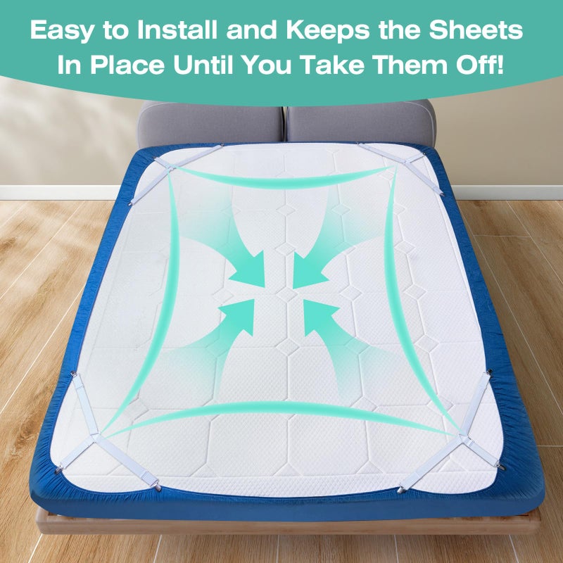 JBYAMUS Bed Sheet Straps, Easy to Install Bed Sheet Clips, Fitted Sheet Clips Sheet Straps, Say Goodbye to The Messy Sheets (White-4 Pcs) - Image 2