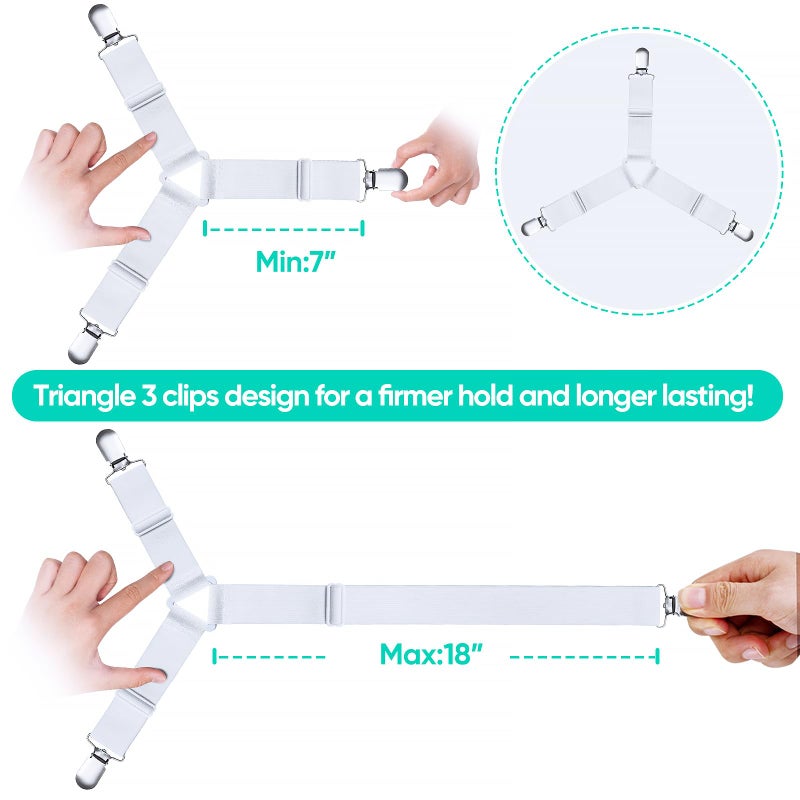 JBYAMUS Bed Sheet Straps, Easy to Install Bed Sheet Clips, Fitted Sheet Clips Sheet Straps, Say Goodbye to The Messy Sheets (White-4 Pcs) - Image 3