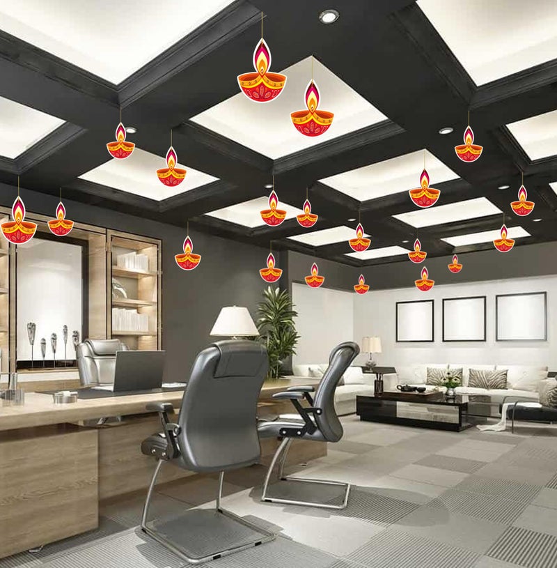 TOYXE Ceiling Hanging Deepak Dual Sided Printed for Diwali Decoration Set of 10 Pcs - Image 4