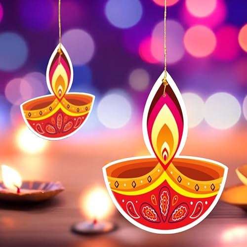 TOYXE Ceiling Hanging Deepak Dual Sided Printed for Diwali Decoration Set of 10 Pcs - Image 1