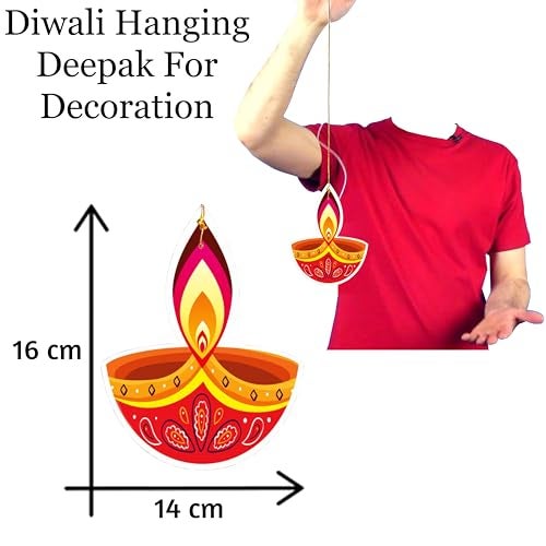 TOYXE Ceiling Hanging Deepak Dual Sided Printed for Diwali Decoration Set of 10 Pcs - Image 2
