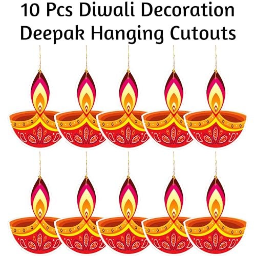TOYXE Ceiling Hanging Deepak Dual Sided Printed for Diwali Decoration Set of 10 Pcs - Image 3
