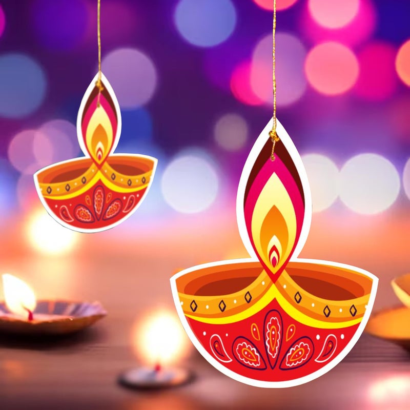 TOYXE Ceiling Hanging Deepak Dual Sided Printed for Diwali Decoration Set of 10 Pcs - Image 5
