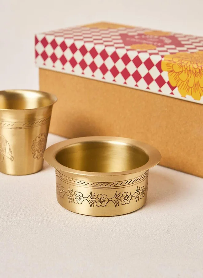 Chumbak  Rani Bagh Filter Coffee Brass Gift Set -  Set of 2 | Palace Memoirs  | Best Price UAE