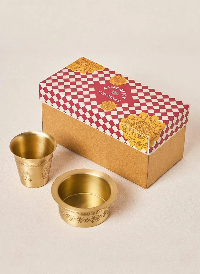 تشومباك Rani Bagh Filter Coffee Brass Gift Set -  Set of 2 | Palace Memoirs