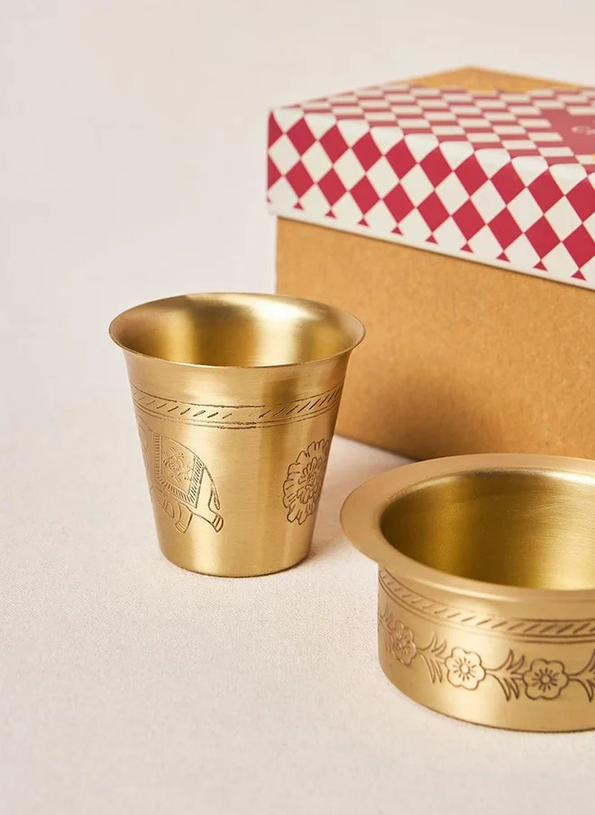 Chumbak  Rani Bagh Filter Coffee Brass Gift Set -  Set of 2 | Palace Memoirs  | Best Price UAE
