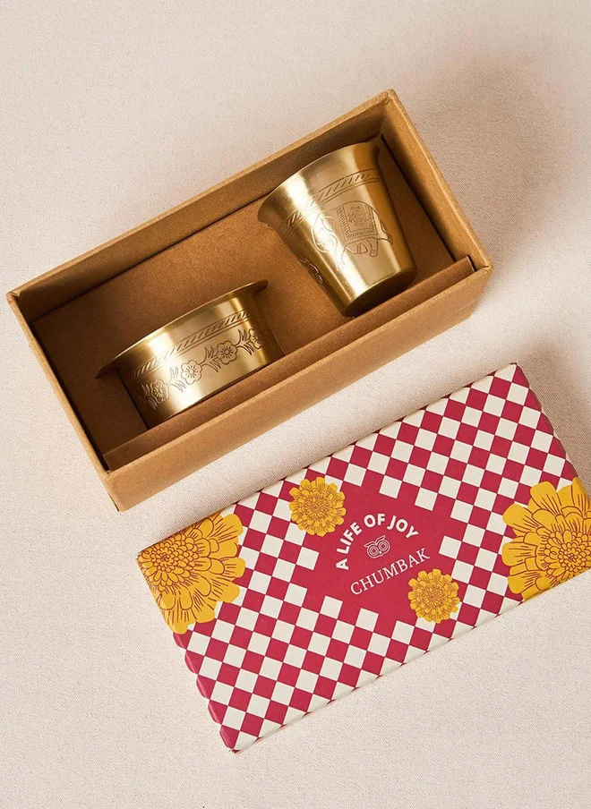 Chumbak  Rani Bagh Filter Coffee Brass Gift Set -  Set of 2 | Palace Memoirs  | Best Price UAE