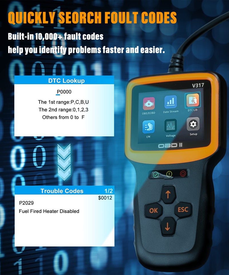 SUJADE YAKEFLY OBD2 Scanner Diagnostic Tool,Car OBD2 Scanner Code Reader Engine Fault Code Reader Scanner,Vehicle Check Engine Light Scan Tool, Car OBDII/EOBD Diagnostic Scan Tool for All Vehicles After 1996 - Image 4