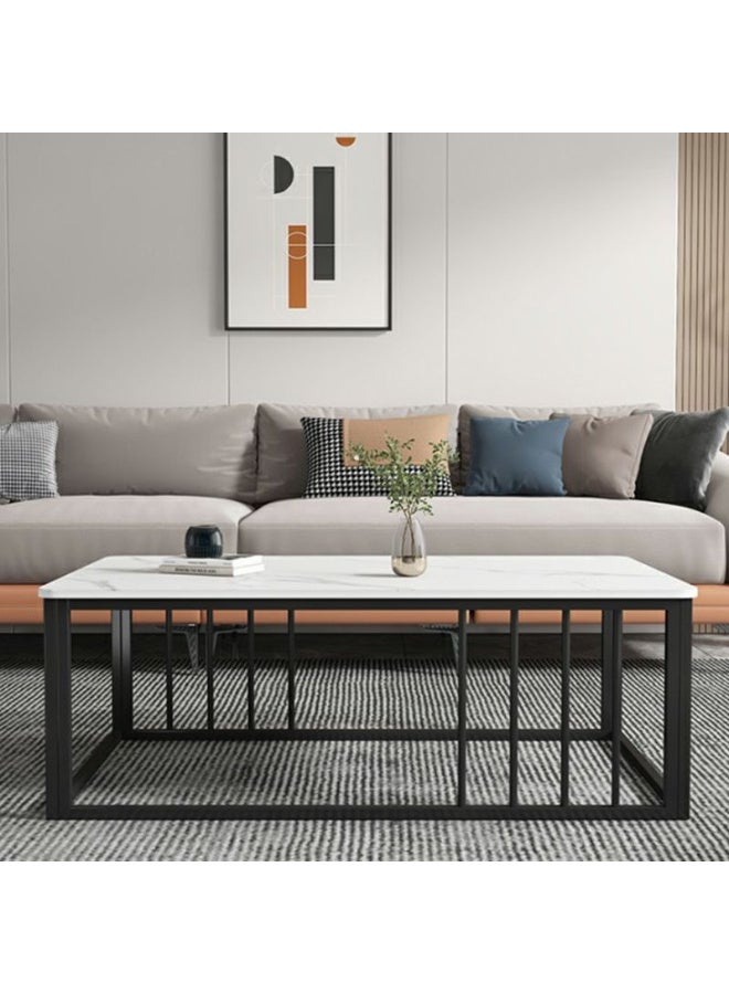 SULSHA Modern Minimalist Coffee Table, Large Rectangular Side Table, Coffee Table, Marble Effect Tabletop, Sturdy Metal Legs, Suitable for Living Room Furniture - Image 1