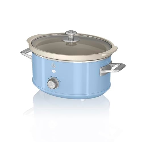 Swan SF17021BLN Retro Slow Cooker with 3 Temperature Settings Keep Warm Function 35L 200W Retro Blue